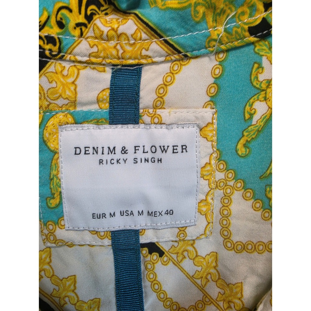 Denim & Flower Ricky Singh Mens Baroque Chain Print Viscose Button Up Shirt M - Picture 4 of 5